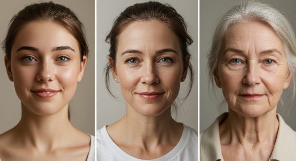 Concept per crioconservazione ovociti: tre primi piani di donne di età diverse